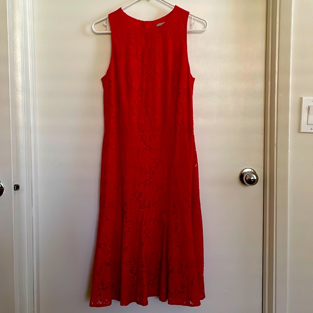 Red lace dress.
